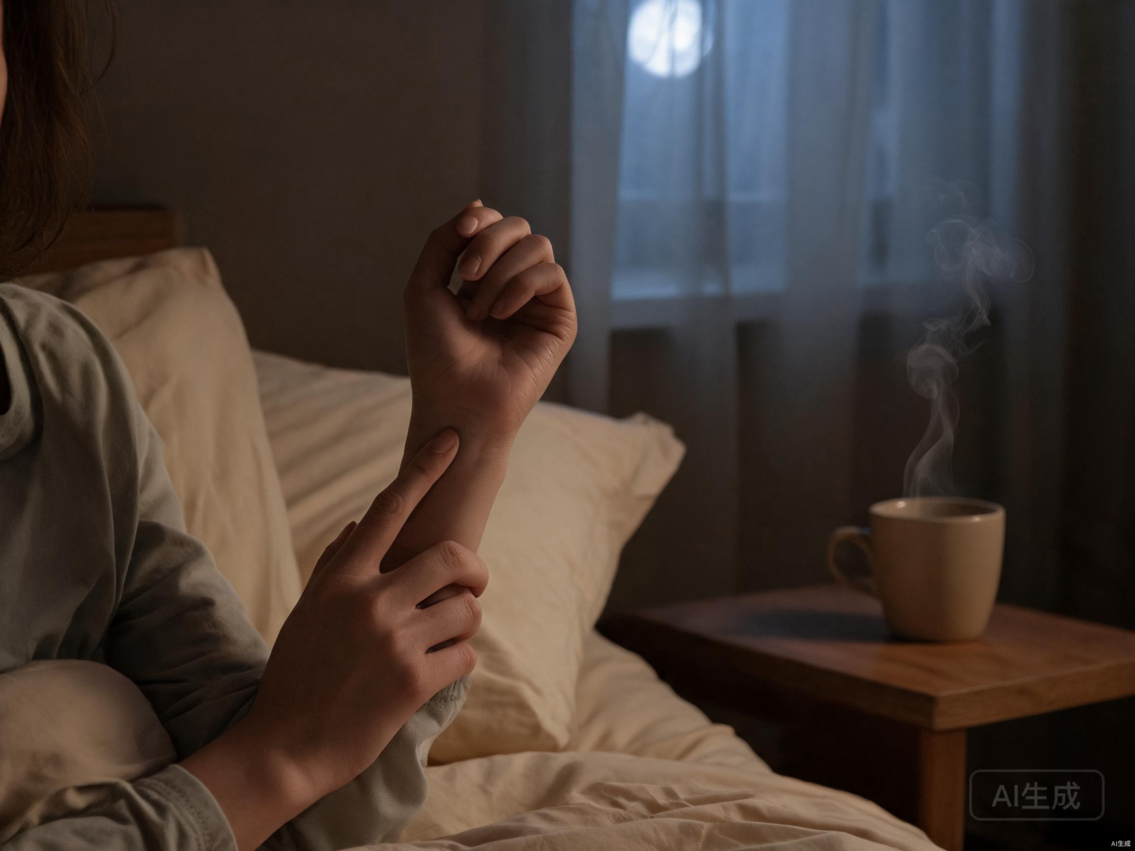 Hands demonstrating acupressure point for sleep