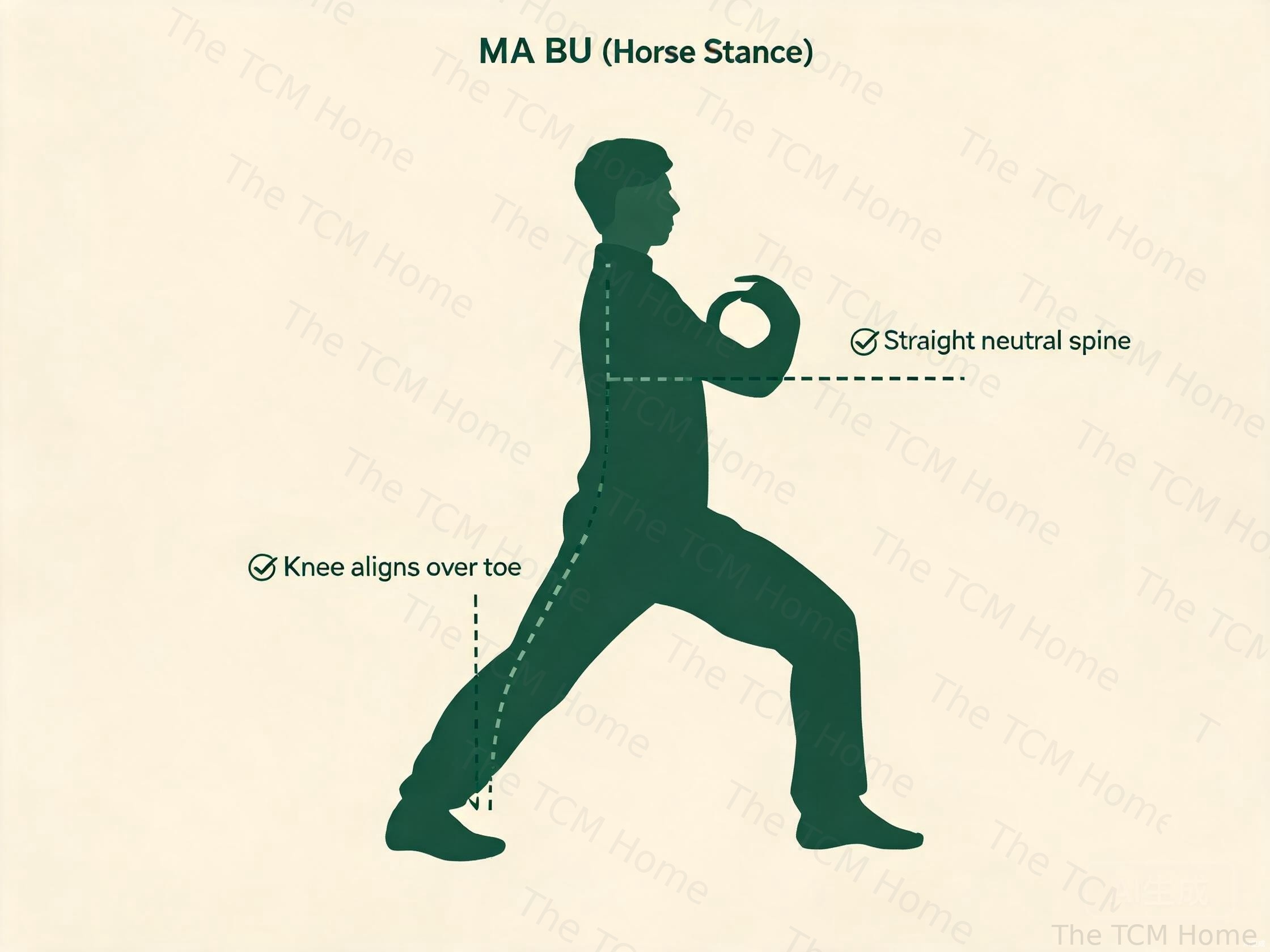 Tai Chi Horse Stance (Ma Bu) - basic standing posture with knees bent and arms in embrace position