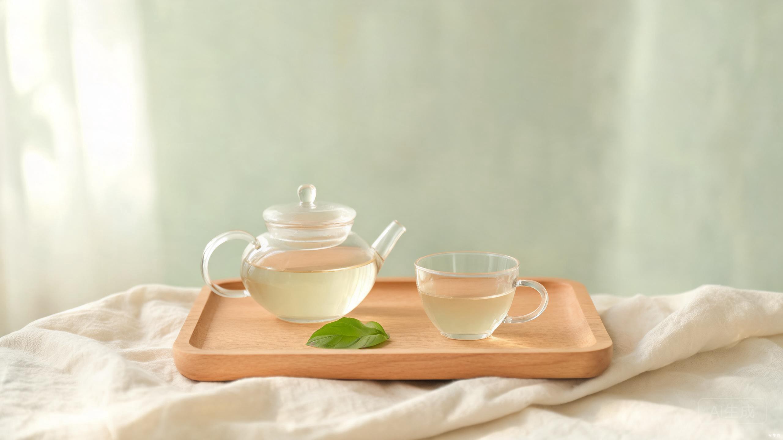 Calm wellness setting with herbal elements and soft natural light