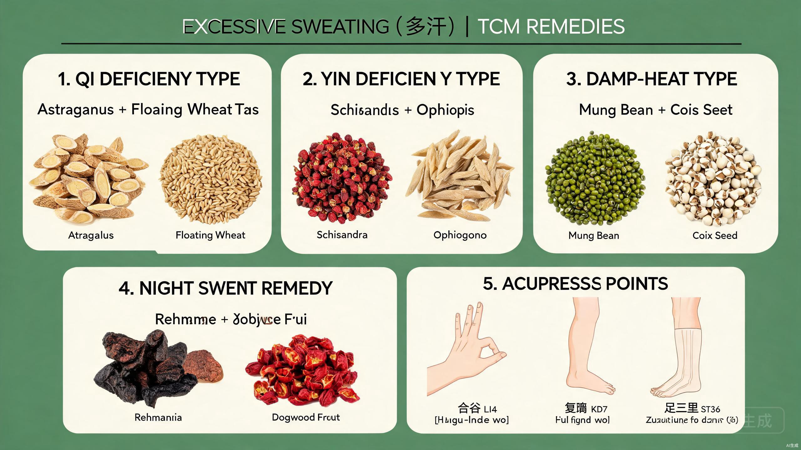 TCM food therapy ingredients for body temperature balance including Chinese yam, red dates, floating wheat, astragalus, tremella mushroom, and lily bulb arranged on a rustic wooden surface