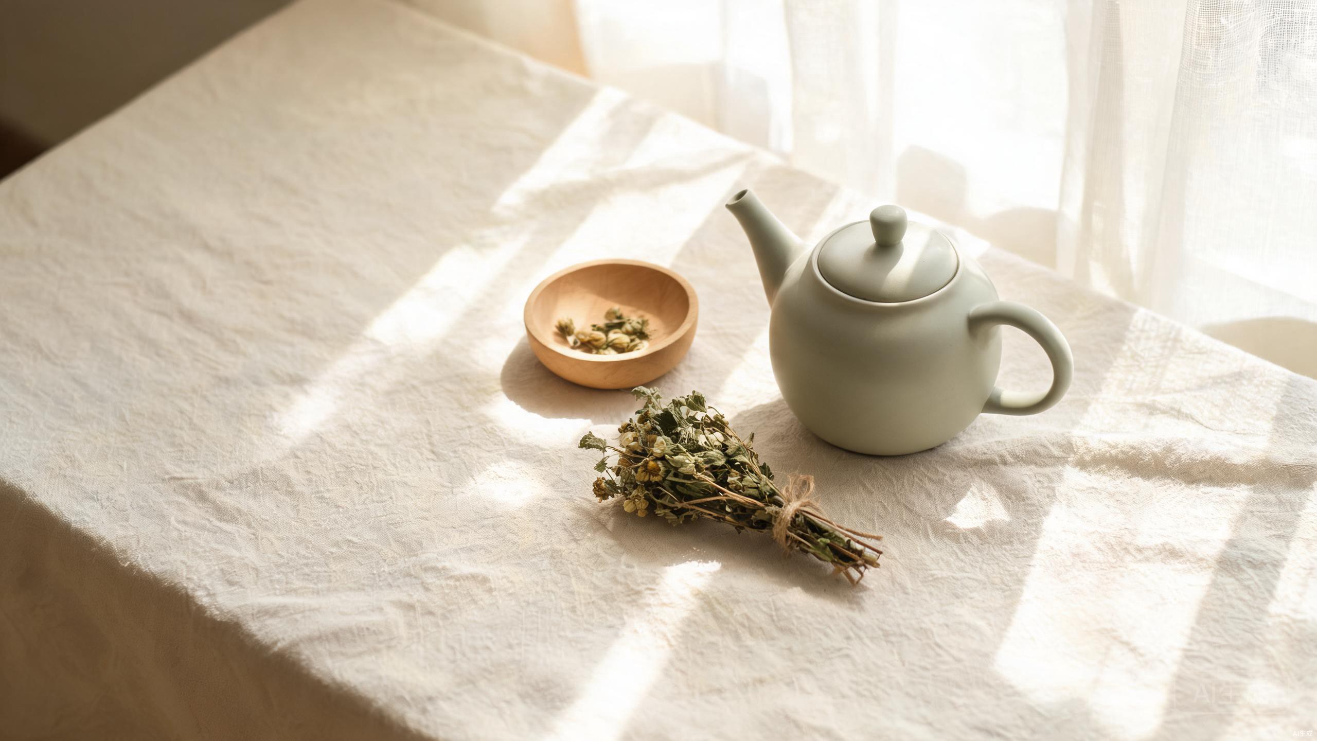 A calm personal wellness journey scene with journal, tea, and natural light